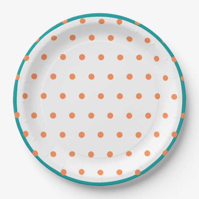 Geometric Polka Dots Burnt Orange White Teal Paper Plate (Front)