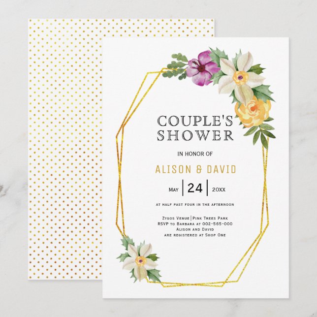 Geometric polygon floral wedding couples shower invitation (Front/Back)