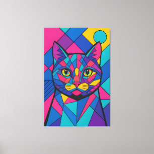 Geometric Pop Art Cat Portrait Canvas Print
