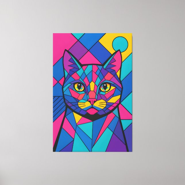 Geometric Pop Art Cat Portrait Canvas Print (Front)