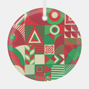 Geometric Pop: Colourful Abstract Tiles. Glass Tree Decoration