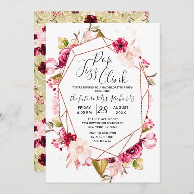 Geometric Pop Fizz Clink Bachelorette Party Invite (Front/Back)