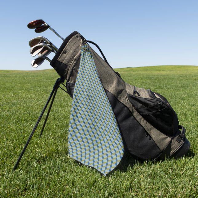 Geometric Portuguese tiles pattern in soft colours Golf Towel (Green)