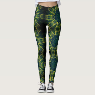 Geometric print green yellow contrast leggings