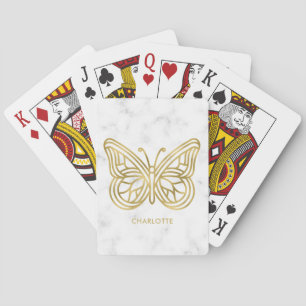 Geometric Printed Gold Butterfly Personalised Playing Cards