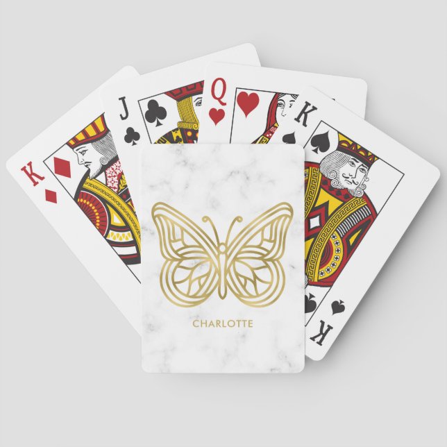 Geometric Printed Gold Butterfly Personalised Playing Cards (Back)