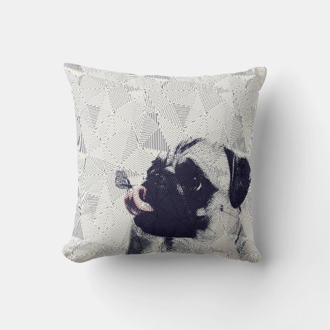 Geometric pug with butterfly on tongue art pillow (Front)