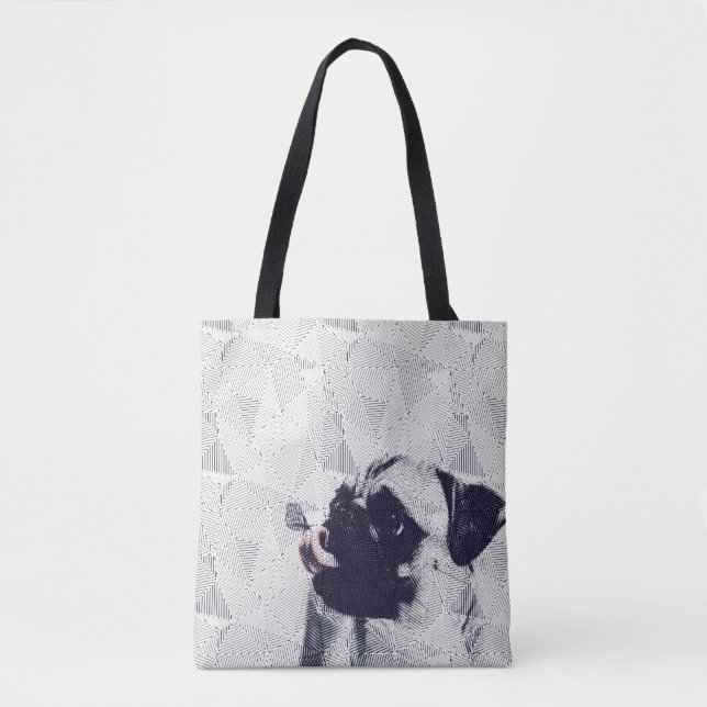 Geometric pug with butterfly on tongue art tote bag (Front)