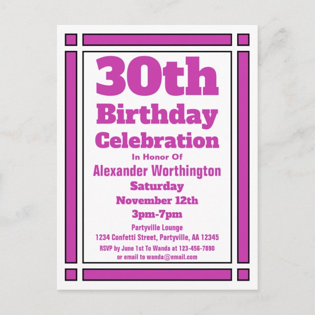 Geometric Purple 30th Birthday Invitation Postcard (Front)