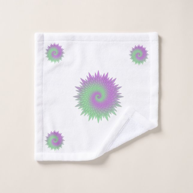 Geometric Purple and Green Bath Towel Set (Wash Cloth)