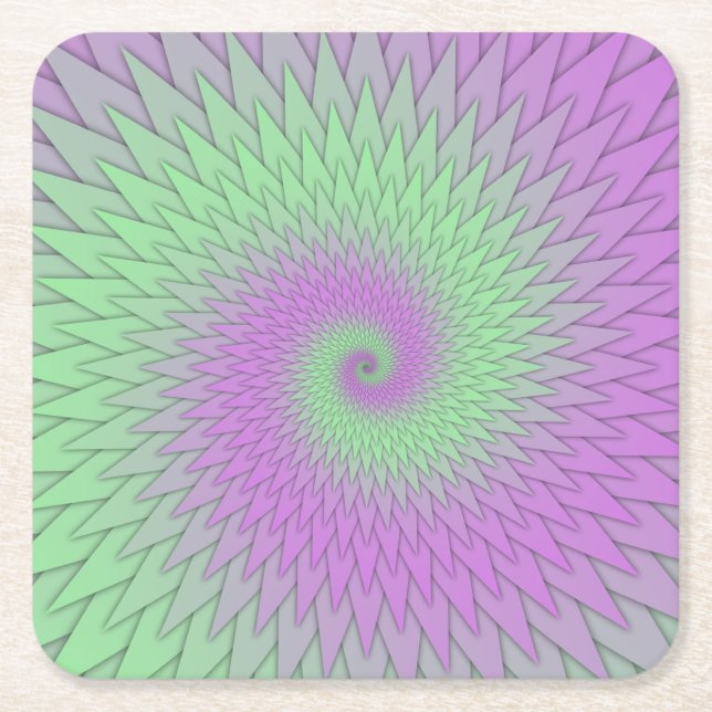Geometric Purple and Green Square Paper Coaster (Front)