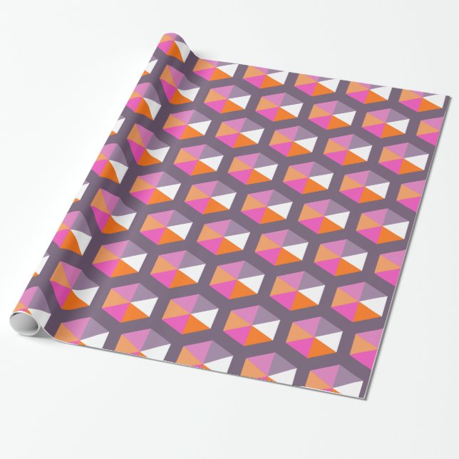Geometric Purple and Orange Hexagon Pattern Wrapping Paper (Unrolled)