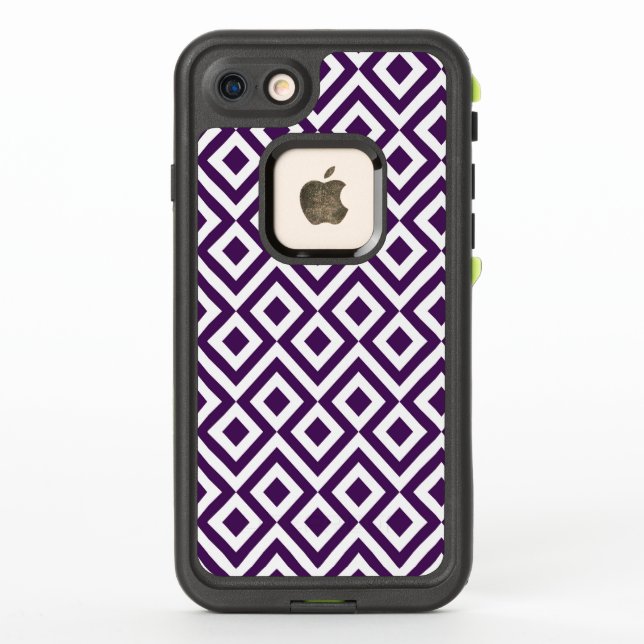 Geometric Purple and White Meander LifeProof iPhone Case (Back)