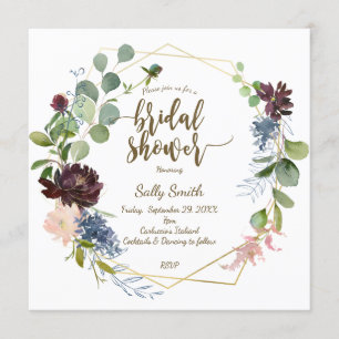 geometric purple blue florals bridal shower invitation