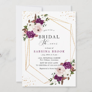 Geometric Purple Blush Pink Floral Bridal Shower Invitation