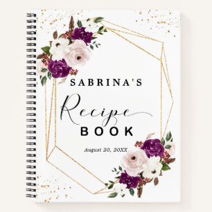 Geometric Purple Blush Pink Floral Recipe Book