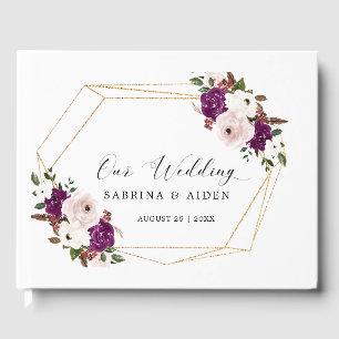 Geometric Purple Blush Pink Floral Wedding Guest Book