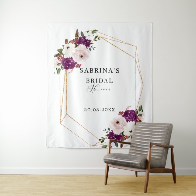 Geometric Purple Blush Pink Florl Bridal Shower  Tapestry (In Situ)
