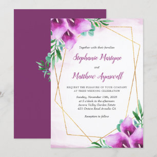 Geometric Purple Calla Lily Floral Wedding Invitation
