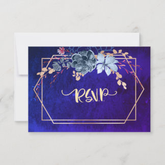 Geometric Purple Floral Watercolor Wedding RSVP Card