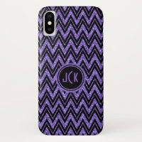 Geometric Purple Glitter & Black Zigzag Chevron