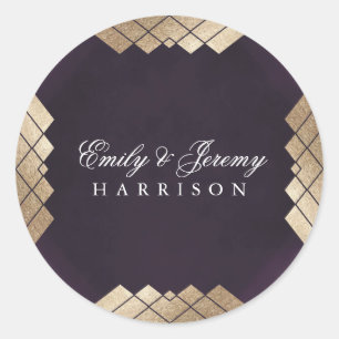 Geometric Purple Gold Gatsby Wedding Classic Round Sticker