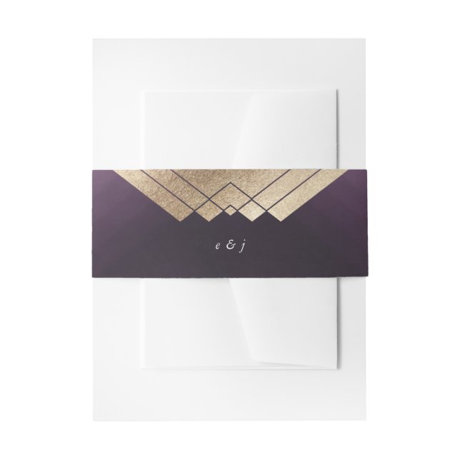 Geometric Purple Gold Gatsby Wedding Invitation Belly Band (Front Example)