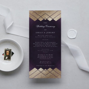 Geometric Purple Gold Gatsby Wedding Programme
