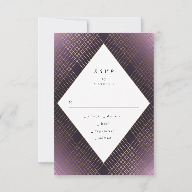 Geometric Purple Gold Gatsby Wedding RSVP (Front)