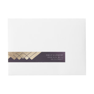 Geometric Purple Gold Gatsby Wedding Wraparound Address Label
