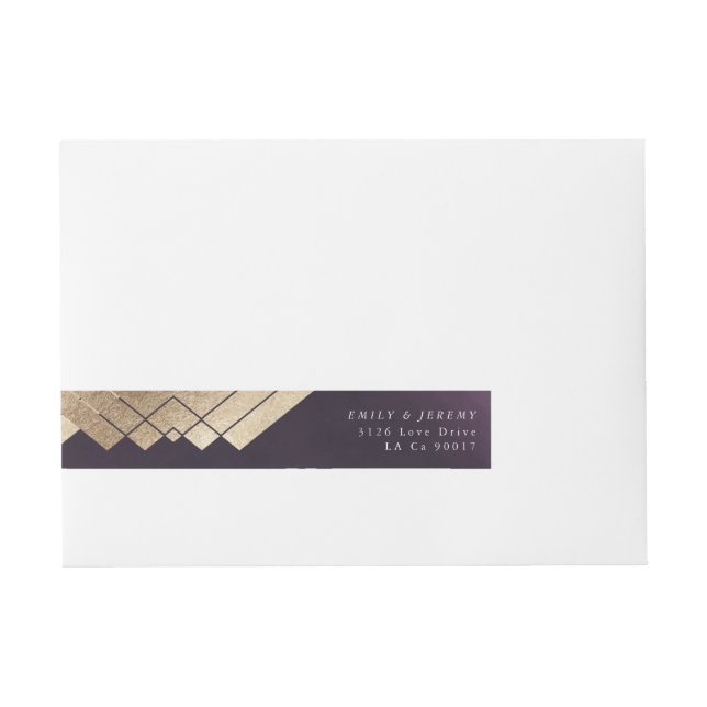 Geometric Purple Gold Gatsby Wedding Wraparound Address Label (Front)