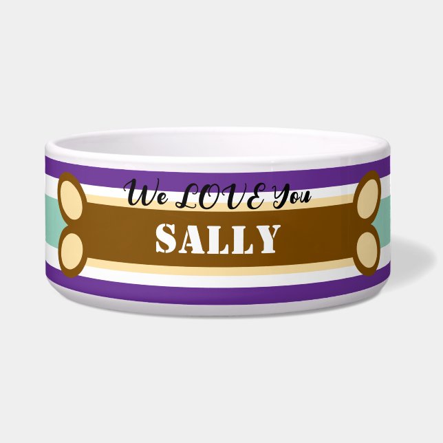 Geometric Purple Green Stripes Dog Bone Name (Front)