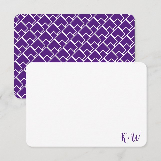 Geometric Purple Personalised Monogram Note Cards (Front/Back)