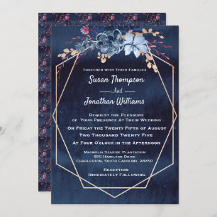 Geometric Purple Watercolor Floral Wedding Invitation