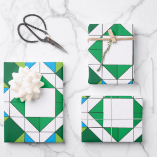 Geometric Quilt Star Mosaic Pattern Blue Green Wra Wrapping Paper Sheet