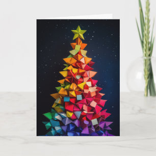 Geometric rainbow Christmas tree Holiday Card