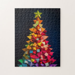 Geometric rainbow Christmas tree Jigsaw Puzzle