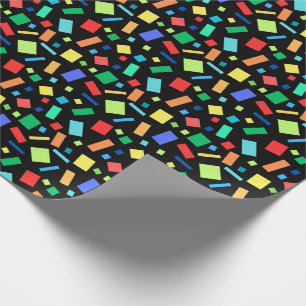 Geometric Rainbow Coloured Confetti Black Gift Wrapping Paper