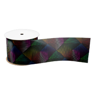 Geometric Rainbow Design On Black Satin Ribbon