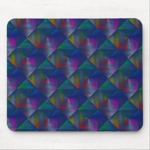 Geometric Rainbow Design on Blue Mouse Mat