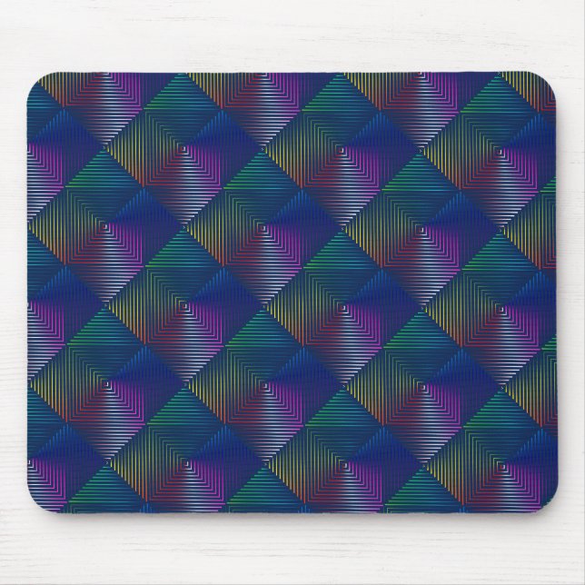 Geometric Rainbow Design on Blue Mouse Mat (Front)