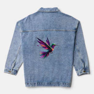 Geometric Rainbow Hummingbird - Vibrant Modern Art Denim Jacket