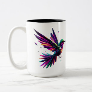 Geometric Rainbow Hummingbird - Vibrant Modern Art Two-Tone Coffee Mug