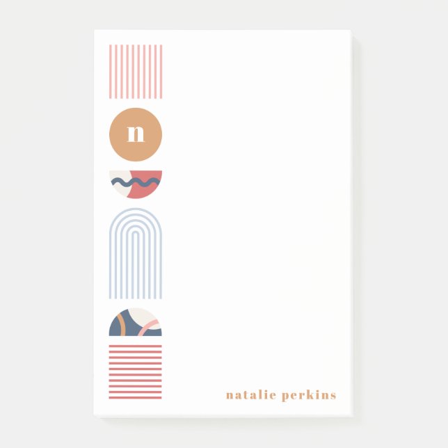 Geometric Rainbow Monogram Post-It Notes - Red (Front)