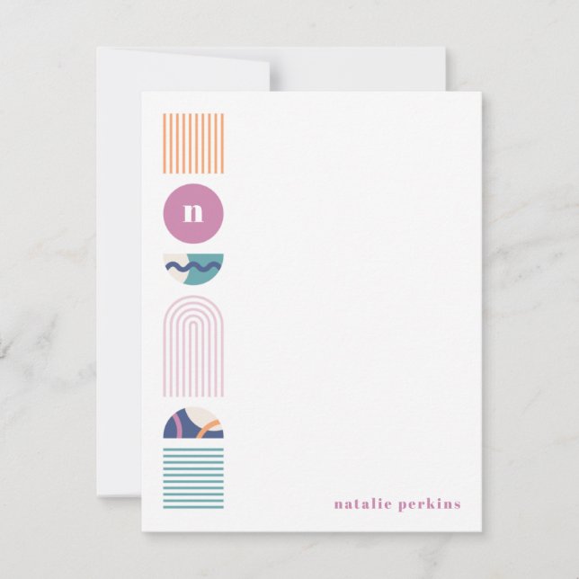 Geometric Rainbow Monogram Stationery - Purple (Front)