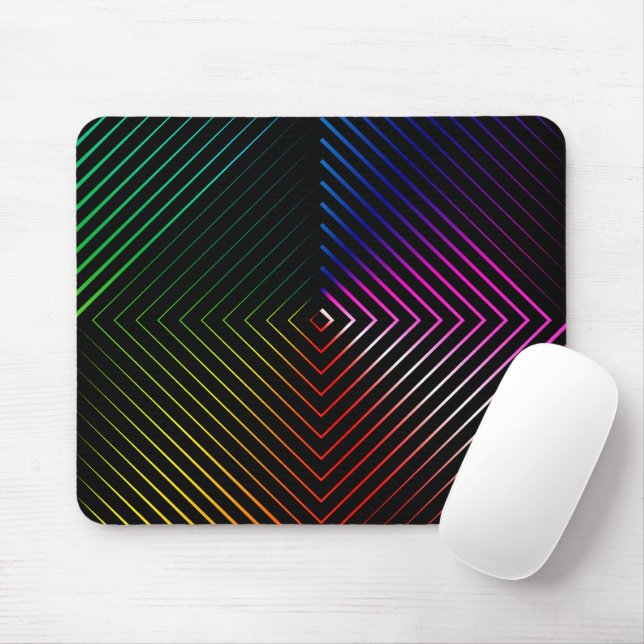 Geometric Rainbow On Black Mouse Mat (With Mouse)