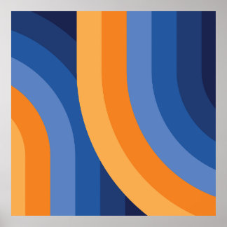 Geometric Rainbow Pattern in Navy Blue Orange Poster