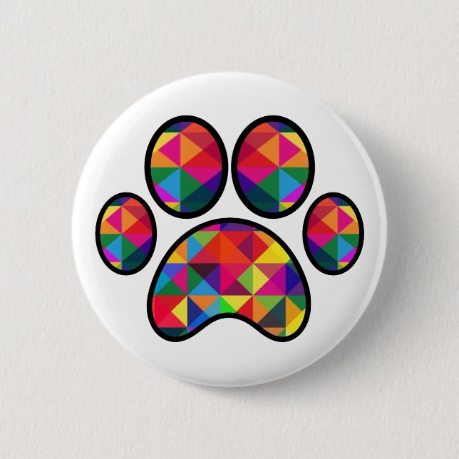 Geometric Rainbow Paw Print 6 Cm Round Badge (Front)