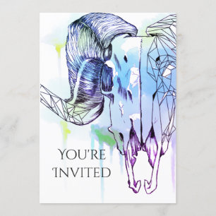 Geometric ram skull watercolor invitation
