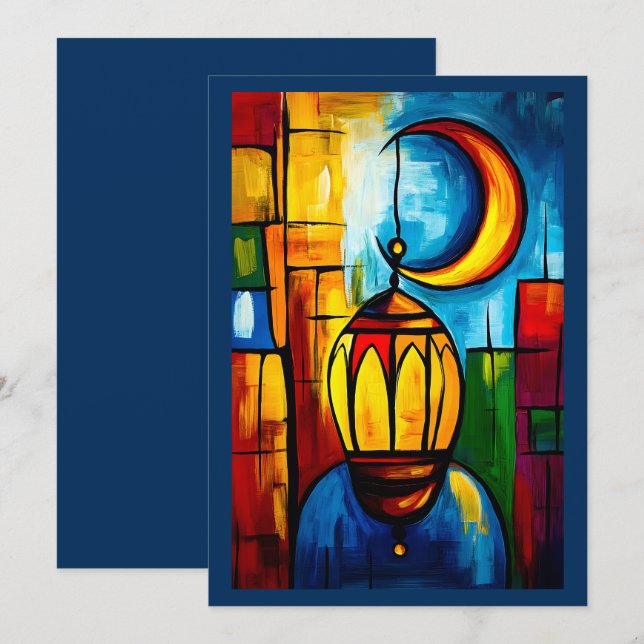 Geometric Ramadan Nights- Crescent Moon & Lanterns Invitation (Front/Back)